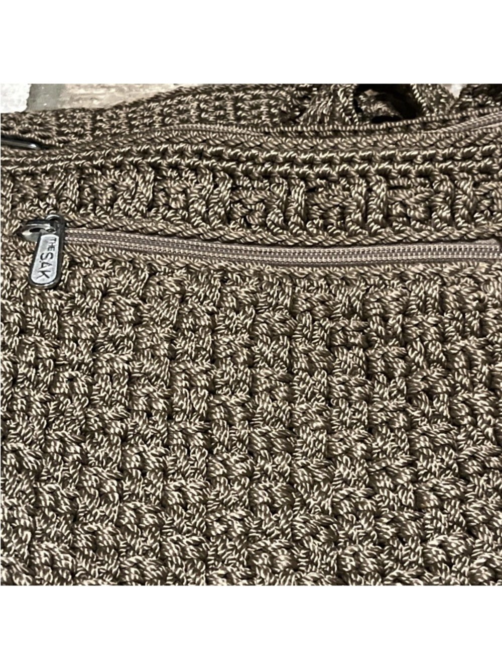 The SAK Original Taupe Knit Woven Crochet Shoulder Bag  BOHO Cottagecore - Picture 2 of 8